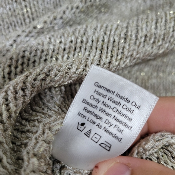 Coldwater Creek Tan Shimmer Cardigan Sweater Soutache Chunky Closure Golden Sz S - Picture 6 of 6